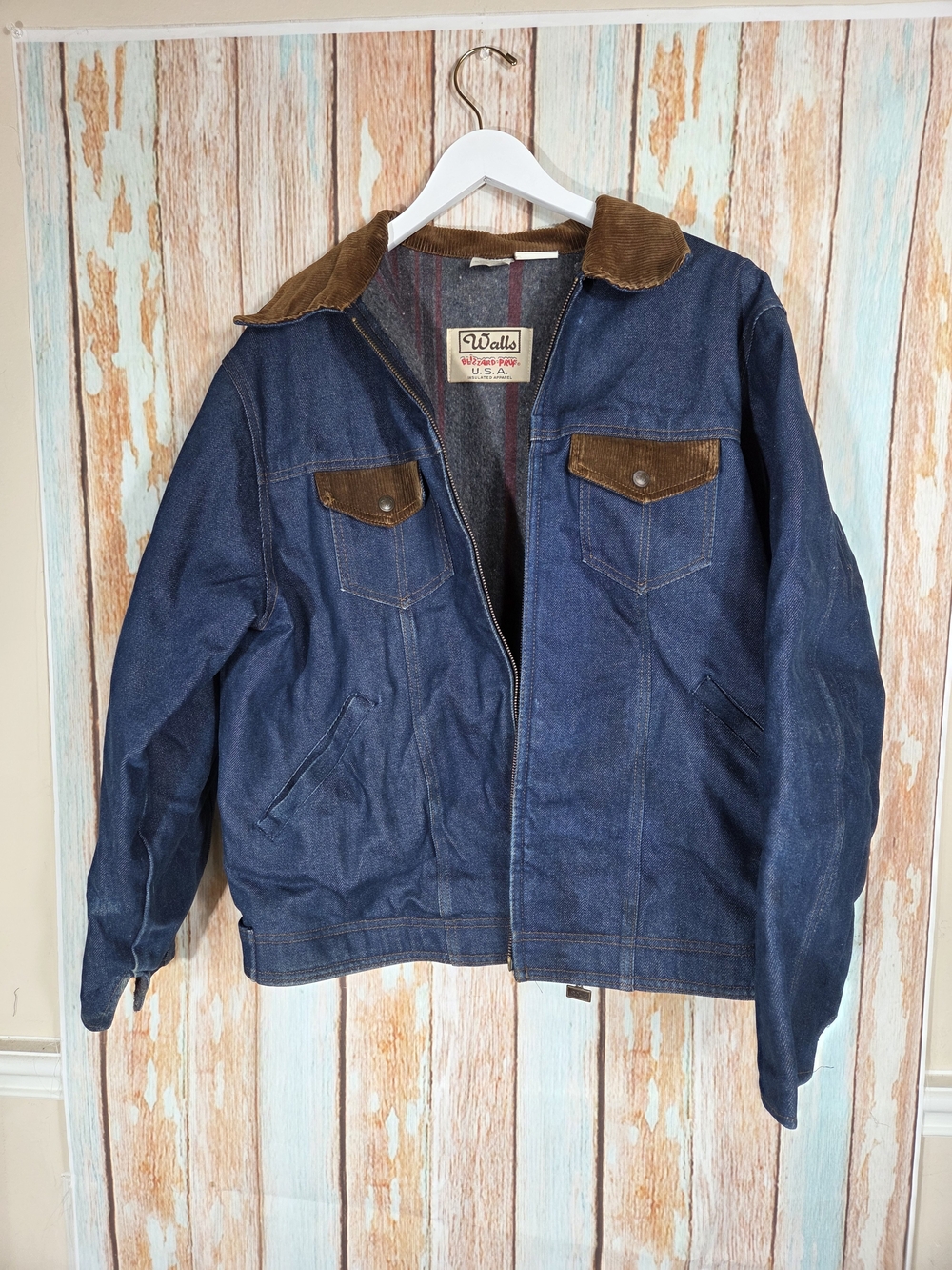 Vintage Walls Blizzard Pruf Denim Jacket 36007DB Blanket Lined Corduroy XL USA